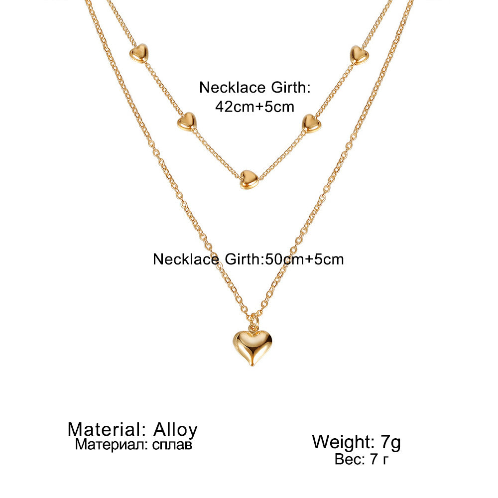 Double-Layer Heart Pendant Fine Chain Necklace