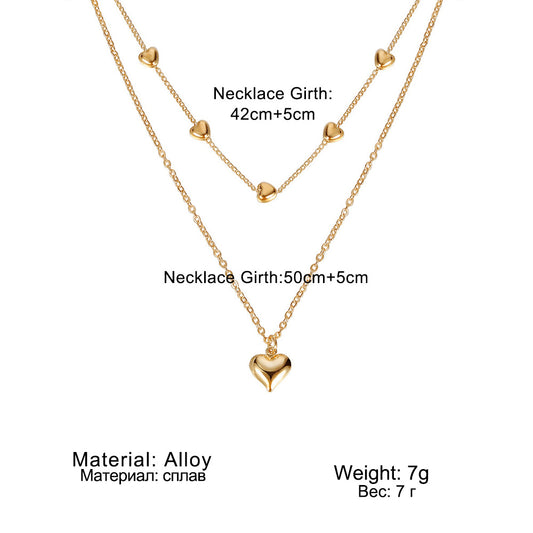 Double-Layer Heart Pendant Fine Chain Necklace